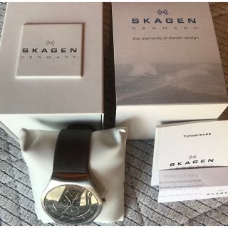 スカーゲン(SKAGEN)のSKAGEN 時計　クォーツ　グレー　レザー(腕時計(アナログ))