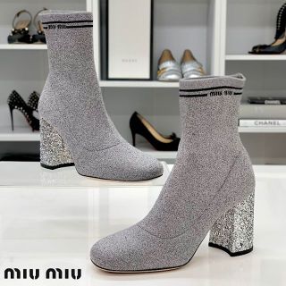 miumiu - 6075 未使用 ミュウミュウ グリッター ラメ ショートブーツ