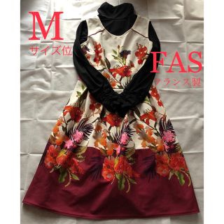 エムズグレイシー(M'S GRACY)の売切価格！フランス製☆FAS☆モダンなお花柄☆ストレッチワンピース☆M相当(ひざ丈ワンピース)