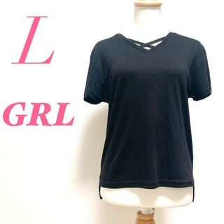グレイル(GRL)のGRL グレイル 半袖Tシャツ Vネック クロス カジュアル ブラック(Tシャツ(半袖/袖なし))