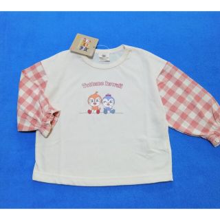 アンパンマン(アンパンマン)の新品　90cm　アンパンマン　2023袖チェック長袖Tシャツ　アイボリー×レッド(Tシャツ/カットソー)