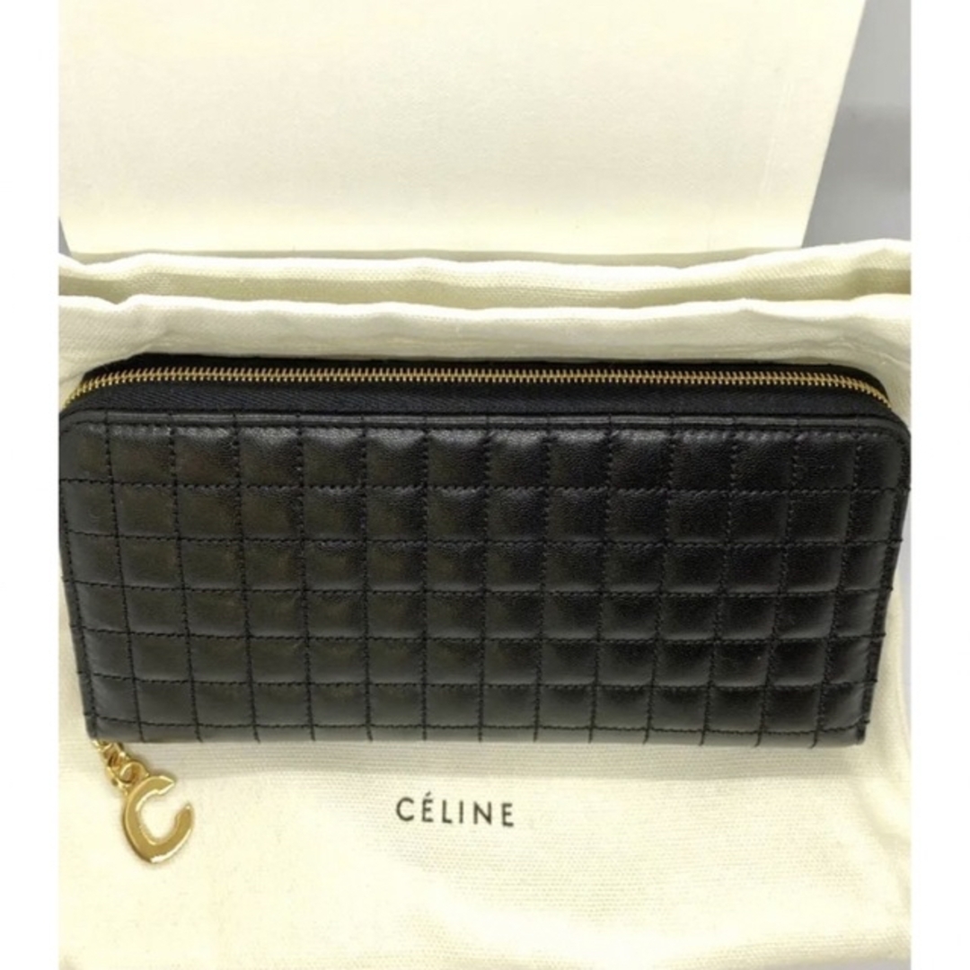 美品 CELINE 長財布 レザー ラウンドジップ キルティング