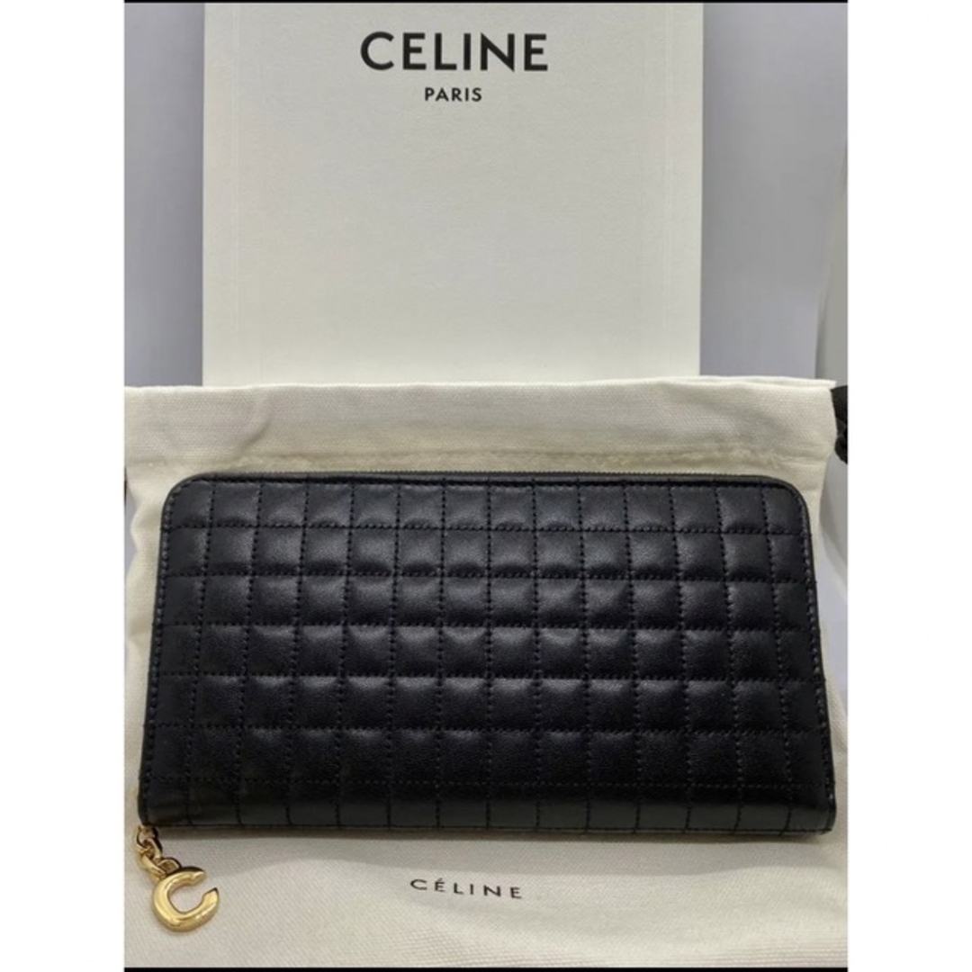 【美品】 CELINE セリーヌ 現行ロゴ ラージ ジップドウォレット 長財布