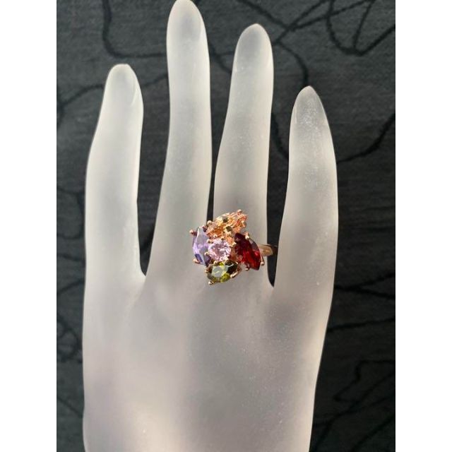 （1142）14号　ランダム大きめスワロ高級フラワー爪留めカラフルリング　指輪 レディースのアクセサリー(リング(指輪))の商品写真