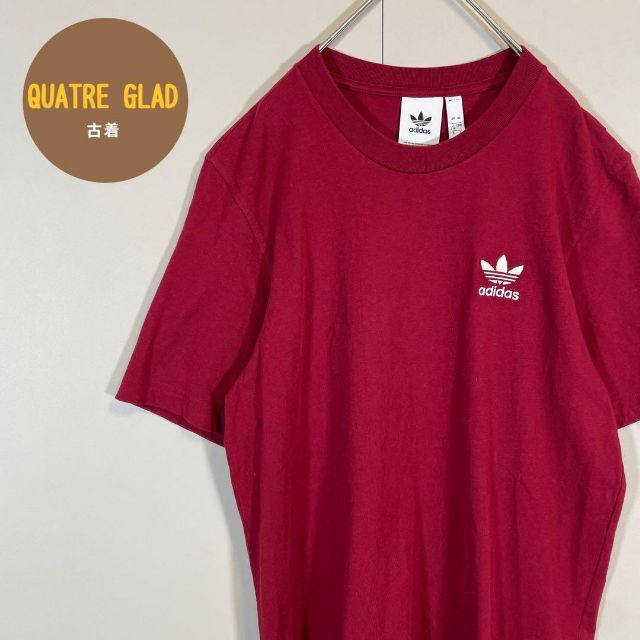 adidas(アディダス)の【人気ボルドー】adidas 半袖Tシャツ古着 ワンポイント刺繍 サイズL メンズのトップス(Tシャツ/カットソー(半袖/袖なし))の商品写真