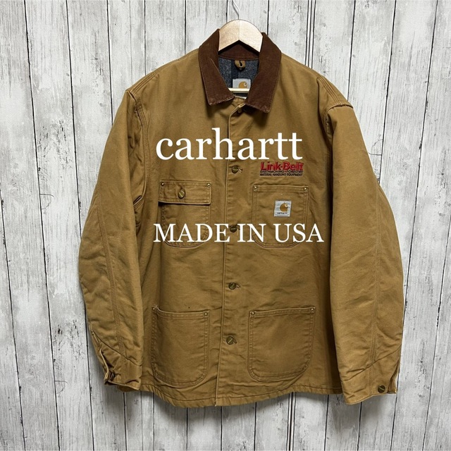 希少！入手困難！USA製！carhartt ダックカバーオール！企業刺繍！