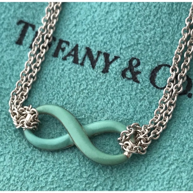 Tiffany エナメル ブルー インフィニティ ダブルチェーンネックレス