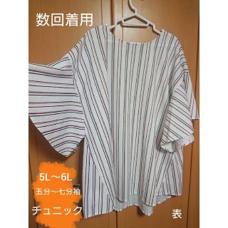 フレア袖トップス(大きいサイズ：5L～6L)(チュニック)