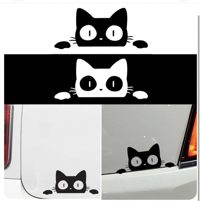 【あなたはどう貼る？】カー用品　かわいい猫ちゃん　白ねこ　カーステッカー　 自動車/バイクの自動車(車外アクセサリ)の商品写真