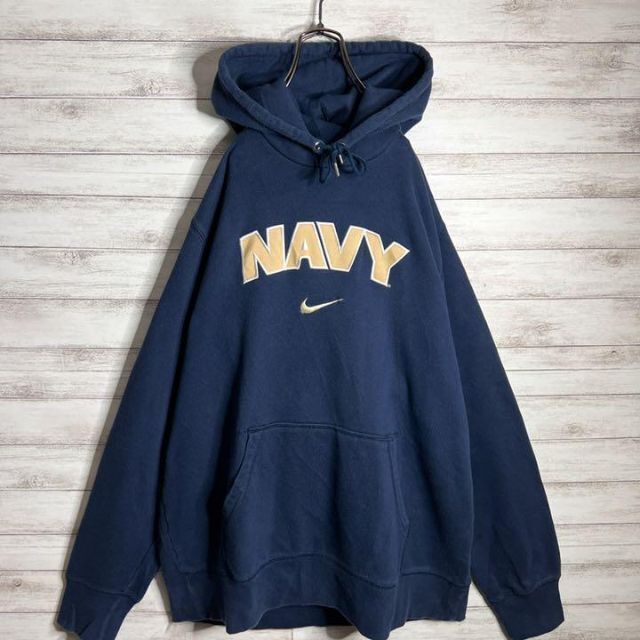 【入手困難!!】ナイキ ✈︎刺繍ロゴ NAVY ゆるだぼ 裏起毛 パーカー