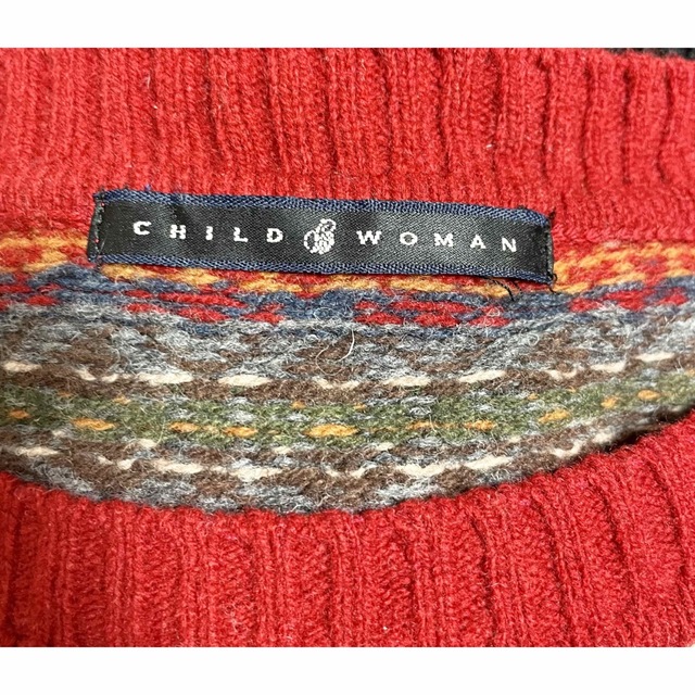 CHILD WOMAN(チャイルドウーマン)のCHILD WOMAN ノルディック柄 ニットワンピース 赤 レッド レディースのワンピース(ひざ丈ワンピース)の商品写真