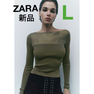 ザラ(ZARA)のZARA✳︎新品✳︎コンビセミシアー　ニットトップスダークグレー(ニット/セーター)