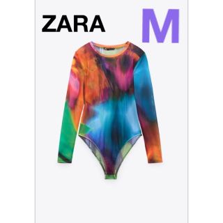 ザラ(ZARA)のZARA✳︎新品✳︎プリントチュールボディースーツ(カットソー(長袖/七分))