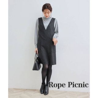 ロペピクニック(Rope' Picnic)の美品 ロペピクニック ヘリンボーン ミニジャンパースカート S 36(ひざ丈ワンピース)