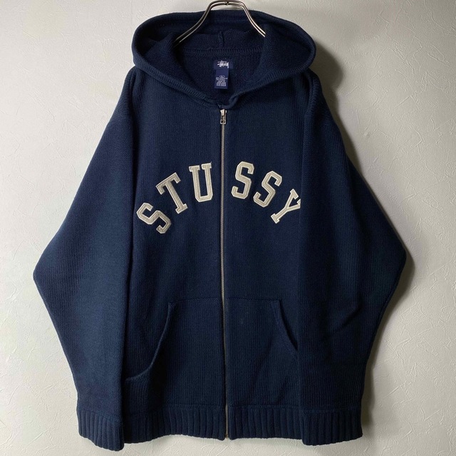 トップシークレット 超希少 90s old stussy ニット パーカー ネイビー