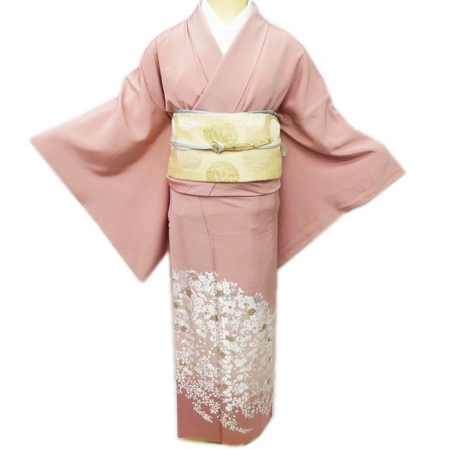 特選 刺繍 花の図 桜 萩 紋付 着物 色留袖 A819-9 L水着/浴衣