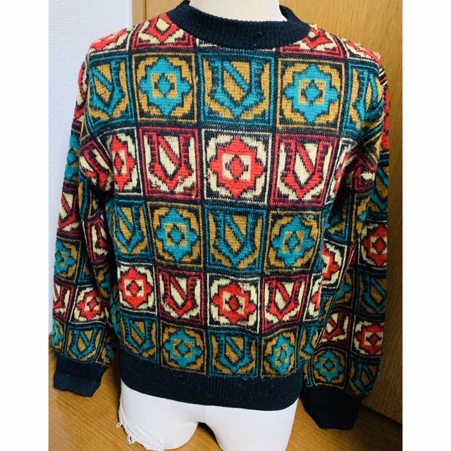 50s ジャガードニット セーター 総柄 knit vintage 古着