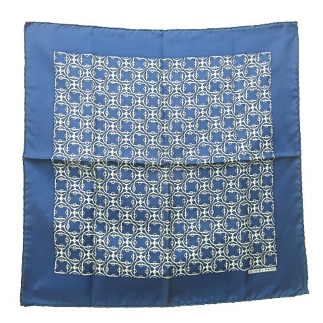 カレ45 プチカレ スカーフ シルク ブルー×ホワイト 青×白