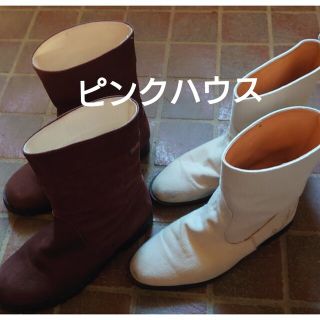 PINK HOUSE - 55 ピンクハウス 赤いレースアップショートブーツ 革製の
