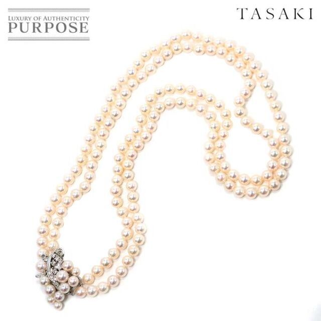 タサキ TASAKI アコヤ真珠 6.2mm ダイヤ 0.59ct 2連 ネックレス 52cm K14 WG パール 田崎真珠 VLP 90177332