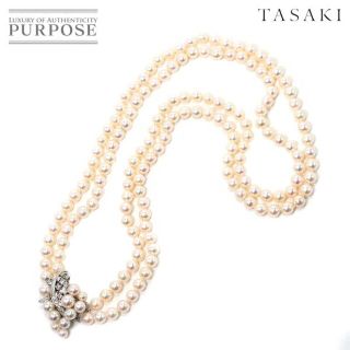 タサキ TASAKI アコヤ真珠 6.2mm ダイヤ 0.59ct 2連 ネックレス 52cm K14 WG パール 田崎真珠 VLP 90177332