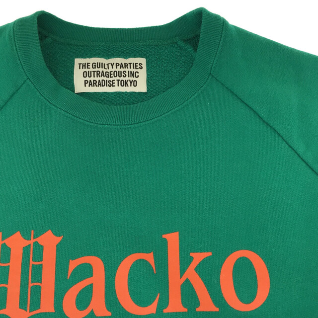 WACKO MARIA ワコマリア WASHED HEAVY WEIGHT SWEAT SHIRT　ロゴプリント　クルーネックスウェットトレーナー　グリーン