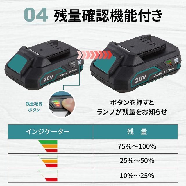 充電式ドライバードリル2000mAhバッテリー25+1段階トルク調整