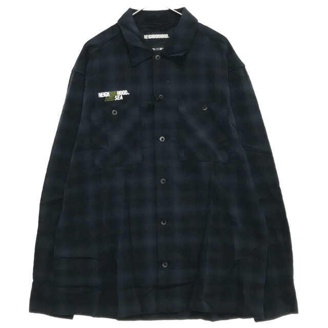 NEIGHBORHOOD(ネイバーフッド)のNEIGHBORHOOD ネイバーフッド 20SS × WIND AND SEA NHWDS / C-SHIRT LS 201AQWSN-SHM01S ウィンダンシー バックプリント チェック長袖シャツ ボタンシャツ ネイビー メンズのトップス(シャツ)の商品写真