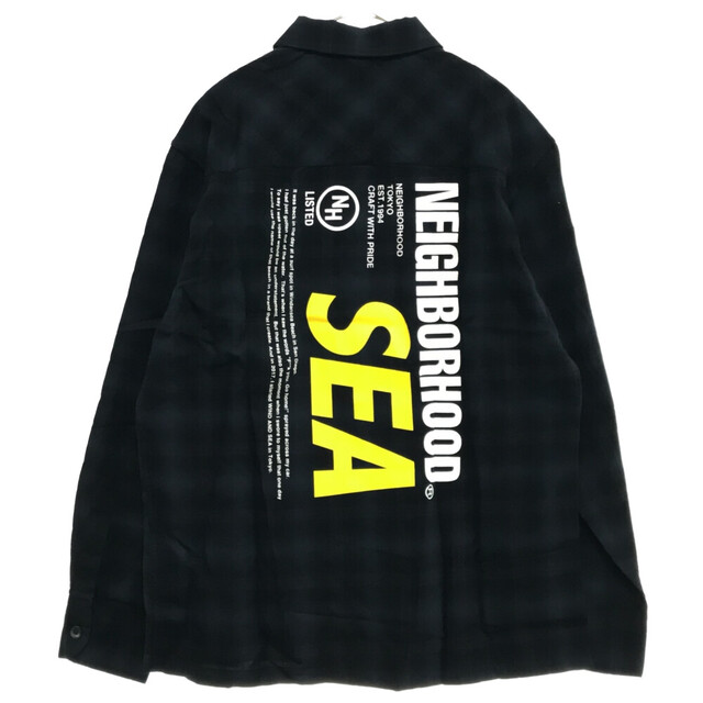 NEIGHBORHOOD(ネイバーフッド)のNEIGHBORHOOD ネイバーフッド 20SS × WIND AND SEA NHWDS / C-SHIRT LS 201AQWSN-SHM01S ウィンダンシー バックプリント チェック長袖シャツ ボタンシャツ ネイビー メンズのトップス(シャツ)の商品写真