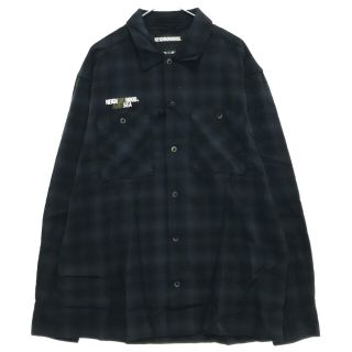 ネイバーフッド(NEIGHBORHOOD)のNEIGHBORHOOD ネイバーフッド 20SS × WIND AND SEA NHWDS / C-SHIRT LS 201AQWSN-SHM01S ウィンダンシー バックプリント チェック長袖シャツ ボタンシャツ ネイビー(シャツ)