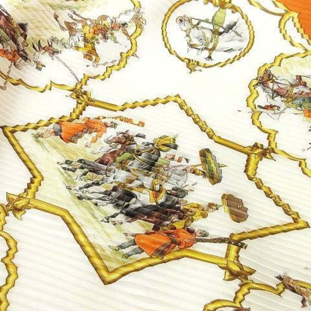 エルメス 美品 プリーツ カレ140 ムガル王朝の馬 シルク スカーフ