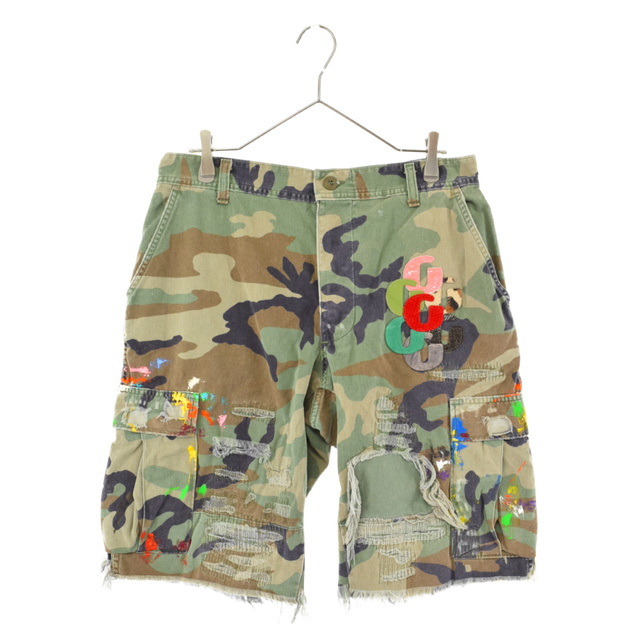 284センチ股下GALLERY DEPT. ギャラリーデプト G Patch Camo Cargo Shorts CCMG-5262 Gパッチ ダメージ加工 カモフラ カーゴパンツ ハーフパンツ ショーツ グリーンカモ