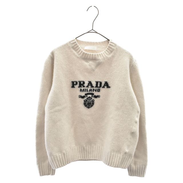 PRADA(プラダ)のPRADA プラダ 22AW Wool and cashmere crew-neck sweater フロントロゴ刺繍 ニットセーター ホワイト UMB223 S211 1YMW レディース レディースのトップス(ニット/セーター)の商品写真