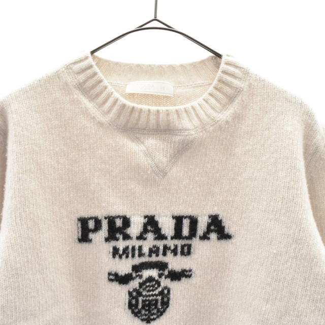 PRADA プラダ 22AW Wool and cashmere crew-neck sweater フロントロゴ刺繍 ニットセーター ホワイト UMB223 S211 1YMW レディース