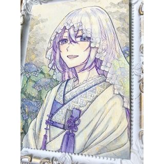 【額付き】手描きイラスト オリジナル 創作 紫陽花 梅雨 白無垢 花嫁