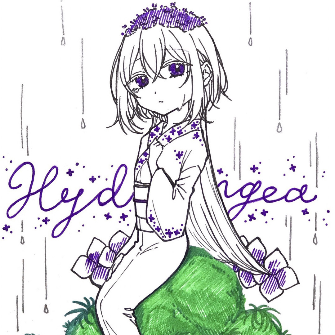 額付き】手描きイラスト オリジナル 創作 原画 紫陽花 梅雨 白 額付き】手描きイラスト オリジナル 創作 原画 紫陽花 梅雨 白
