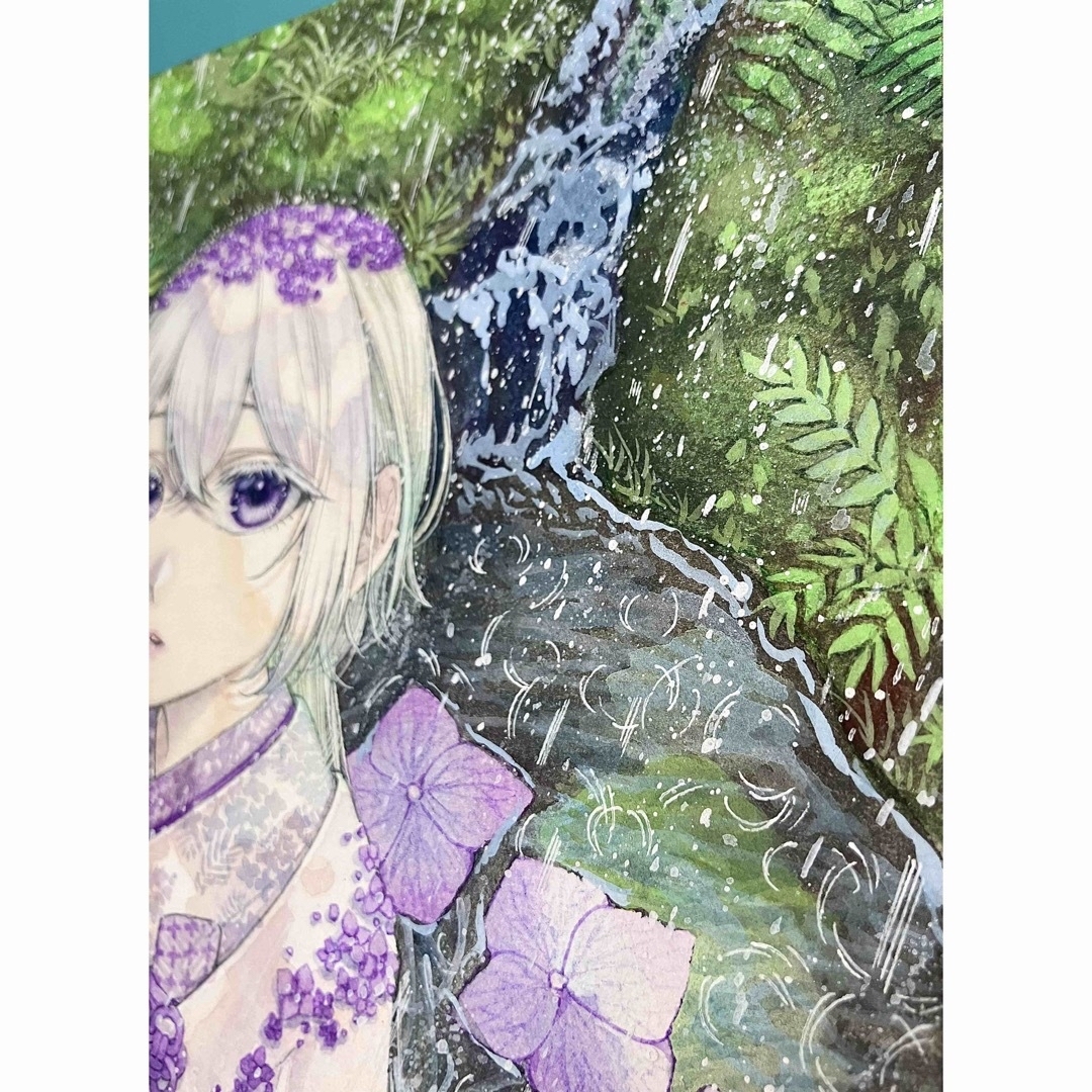 手描きイラスト オリジナル 創作 紫陽花 雨 紫 緑 着物 白無垢 手描きイラスト オリジナル 創作 紫陽花 雨 紫 緑 着物 白無垢