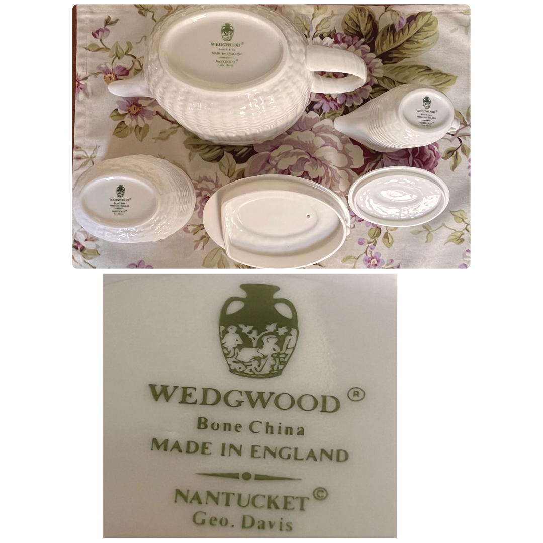 WEDGWOOD(ウェッジウッド)の【希少品】英国製　緑壺★ナンタケット★ティーポットセット インテリア/住まい/日用品のキッチン/食器(食器)の商品写真