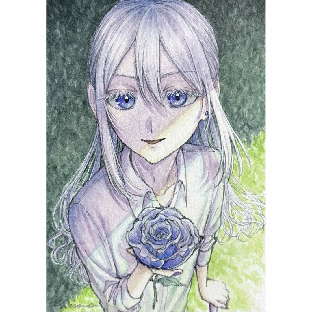 小さな小さな青のばら　(size8x10 )　小さな水彩画　原画原画