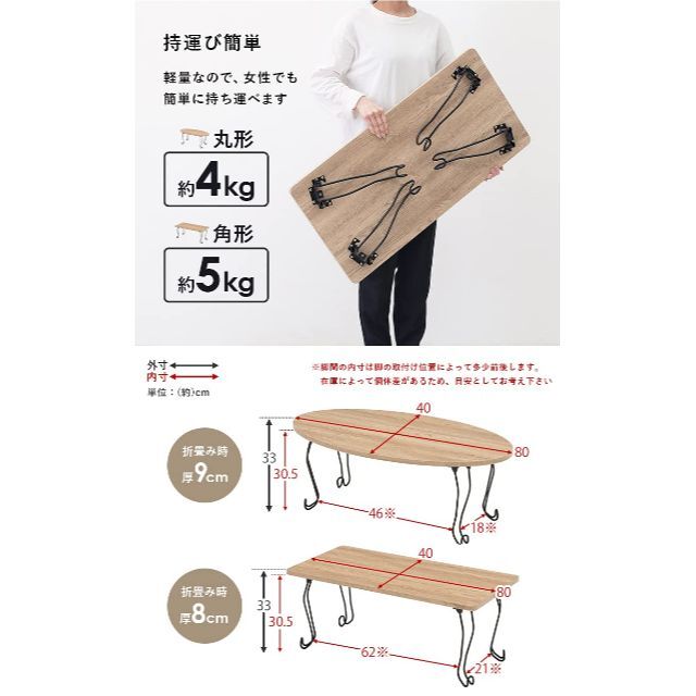 【色: ホワイト】萩原 ローテーブル センターテーブル テーブル 机 木目調天板 2