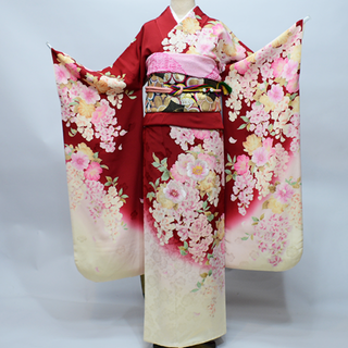 振袖 正絹 着物単品 hiromichi nakano 赤地 NO38534(振袖)