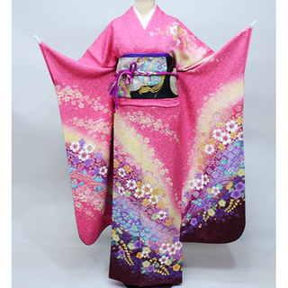 振袖 正絹 着物単品 仕立て上がり 金駒刺繍 ラメ 桜 ピンク地 NO38535(振袖)