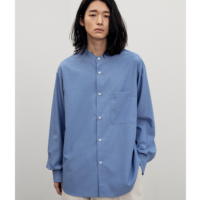 LIDNM(リドム)の【美品】WYM LIDNM バンドカラーシャツ ブルー Lサイズ メンズのトップス(シャツ)の商品写真