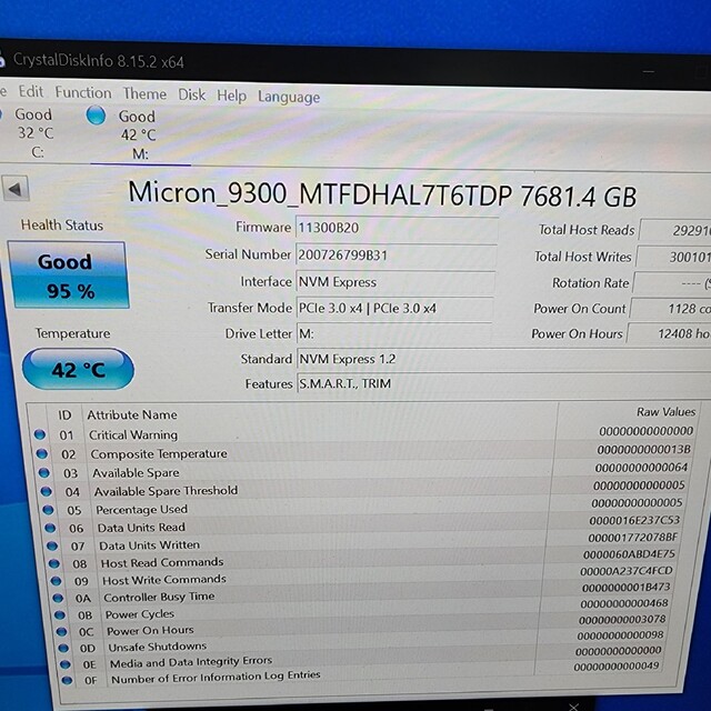 格安即決 Micron 9300 PRO 7.68TB NVME U.2 データセンター用 PCパーツ