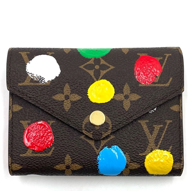 LOUIS VUITTON ルイヴィトン 三つ折り財布 LV × YK ポルトフォイユ ヴィクトリーヌ 草間彌生 ドット コンパクトウォレット ミニ ペイント M81865    ブラウン 茶 マルチカラー ゴールド金具 レディース ギフト 美品【品】