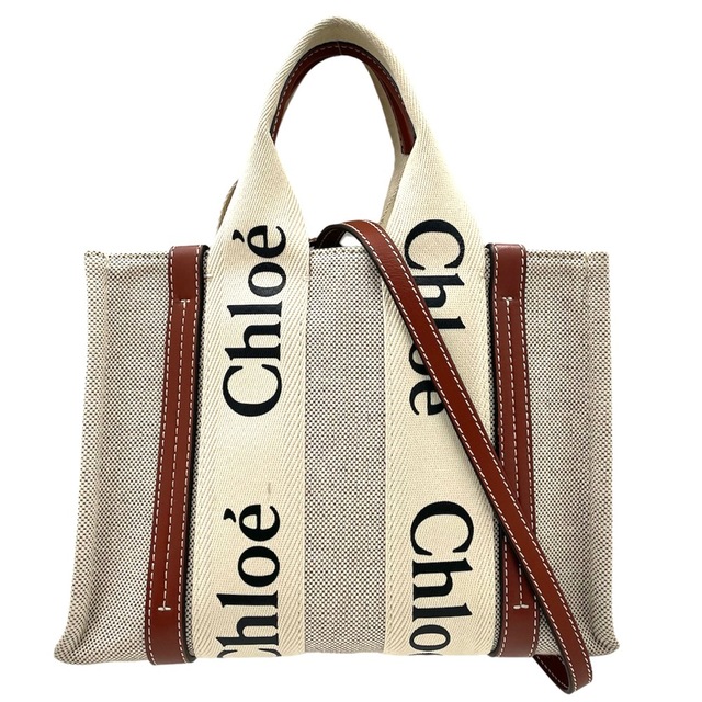 送料0円】 2WAY ウッディ WOODY ハンドバッグ クロエ Chloe Chloe スモールトートバッグ 人気【中古品】 レディース 茶  ブラウン 白 ホワイト カーフスキン リネンキャンバス CHC22AS397I2690U 鞄 かばん 斜め掛け 肩掛け レザー ショルダーバッグ  ハンドバッグ ...