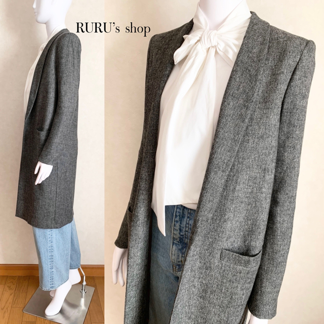 織り柄チェック 新品 alice+olivia ショールカラー ロングジャケット 