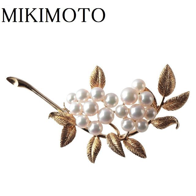 本物の MIKIMOTO - ミキモト パール ブローチ リーフ K18YG アコヤ