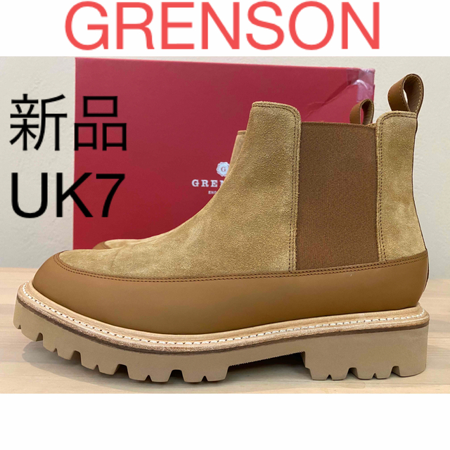 メンズ新品 GRENSON サイドゴアブーツ スエード コマンドソール 厚底