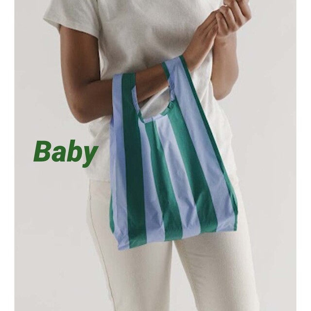 BAGGU(バグゥ)のBAGGU　エコバッグ　ベビー　Baby　サックス×グリーンストライプ　新品 レディースのバッグ(エコバッグ)の商品写真